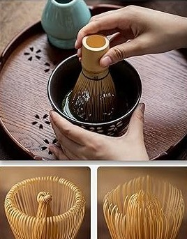 Ensemble de 5 fouets à matcha, bol de 48 cl (1 de chaque) Fouet Chasen en bambou avec support en céramique