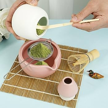 Ensemble de 5 fouets à matcha, bol de 48 cl (1 de chaque) Fouet Chasen en bambou avec support en céramique